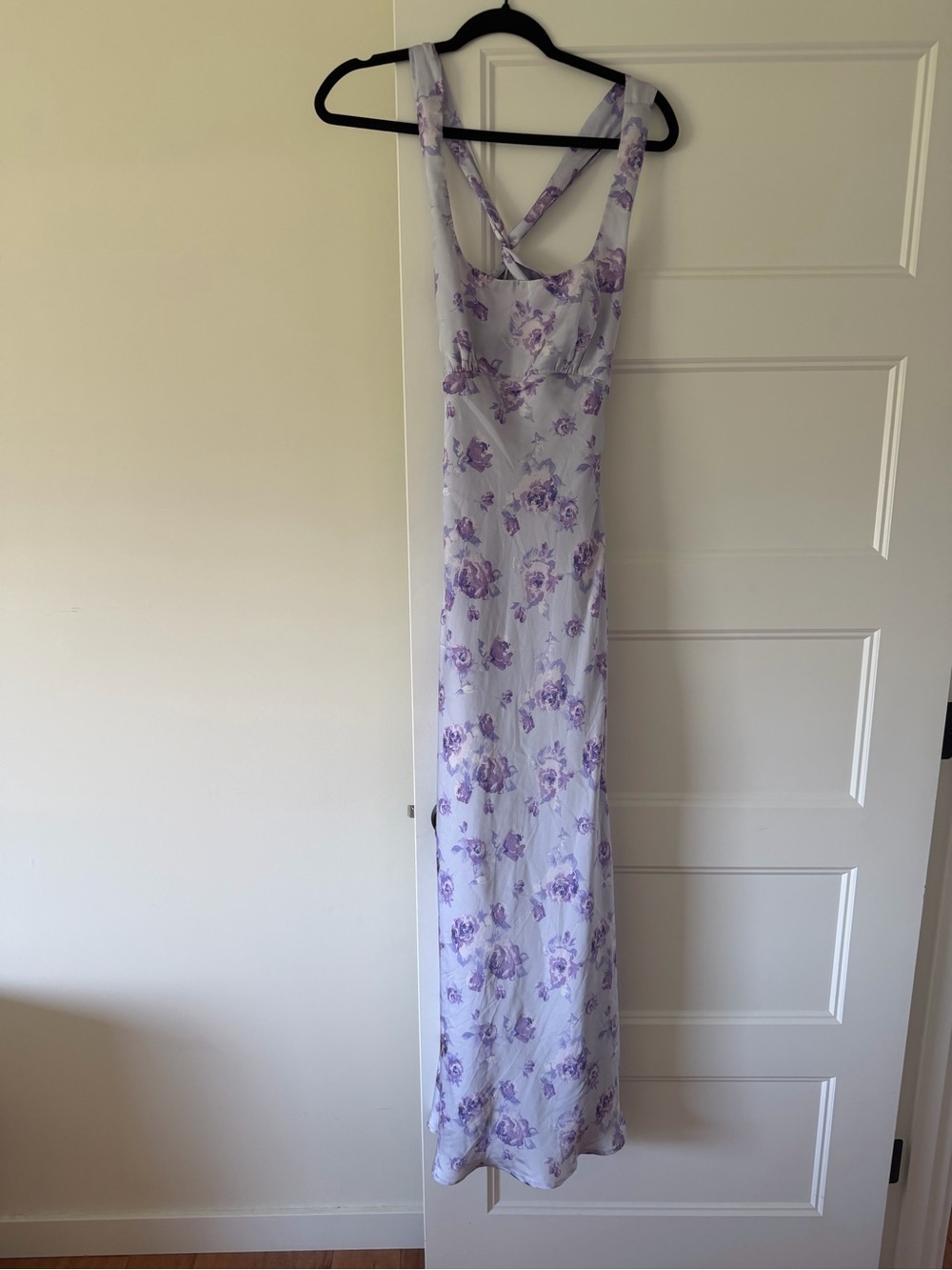 Anthropologie If By Sea Lavender Floral Maxi Dress with Cross-Back Straps size S